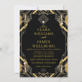 Vintager Glamour Art Deco Hochzeit Einladung