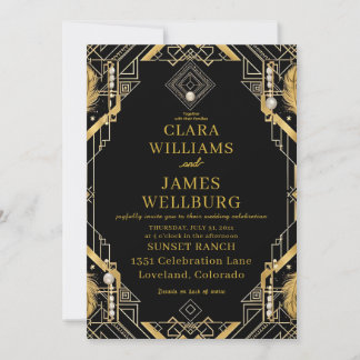Vintager Glamour Art Deco Hochzeit Einladung