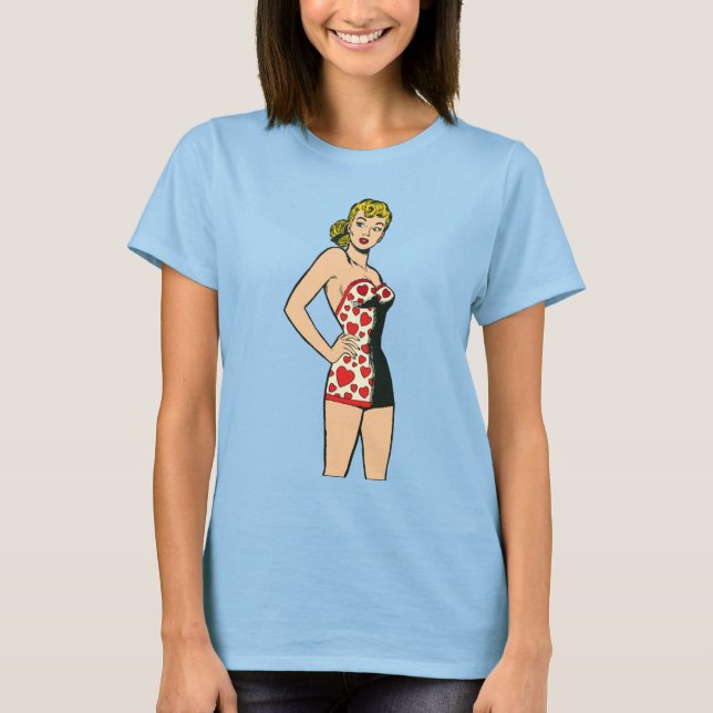 Vintager Glamour Girl, Blonde Bombshell Lingerie T-Shirt (Vorderseite)
