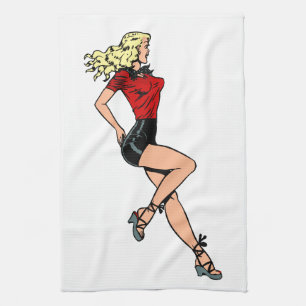 Vintager Glamour Girl Next Door, Blond Blombshell Küchentuch