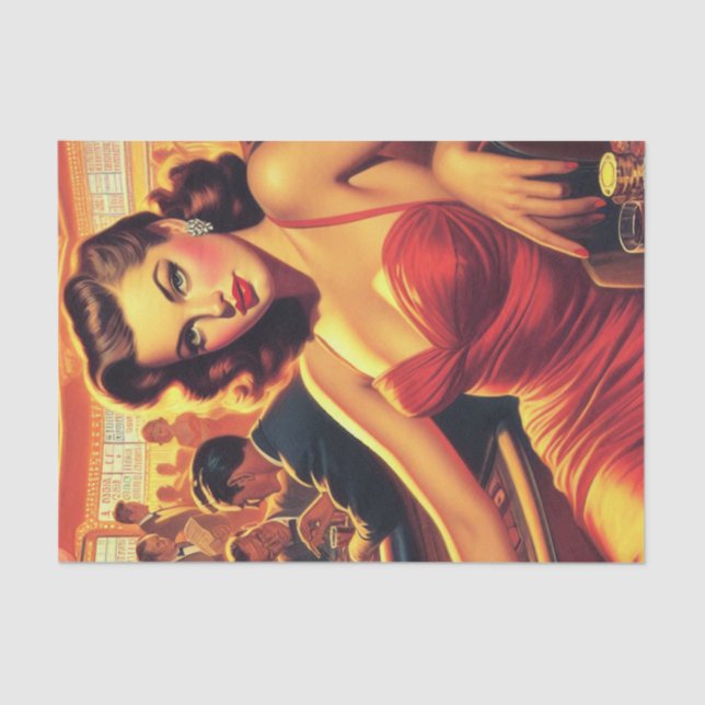 Vintager Glamour Girl Rotes Kleid Seidenpapier (Vorderseite)