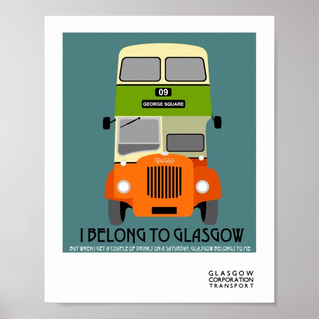 Vintager Glasgow Doppeldecker Bus Pop Art Poster (Vorne)