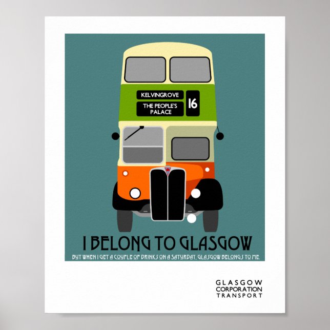 Vintager Glasgow Doppeldecker Bus Pop Art Poster (Vorne)