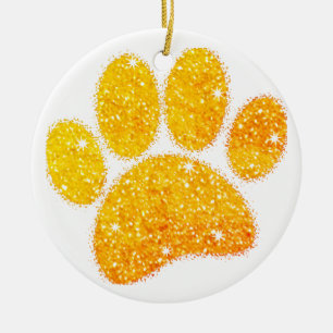 Vintager Glitzer Dog Pawprint Keramik Ornament