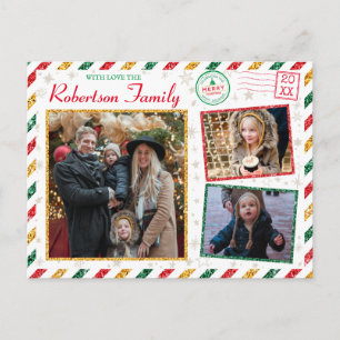 Vintager Glitzer Fotos Luftpost Weihnachten Postkarte