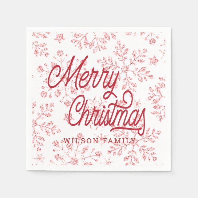 Vintager Glitzer Schneeflocke fröhliche Weihnachts Serviette (Vorderseite)