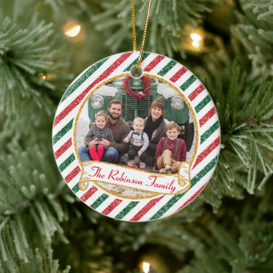 Vintager Glitzer Weihnachts-Foto Keramik Ornament