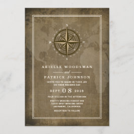 Vintager Globe-Hochzeitsempfang im Nautical Compas Einladung
