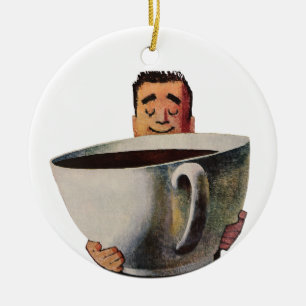 Vintager glücklicher Mann, der riesige Schale Keramik Ornament