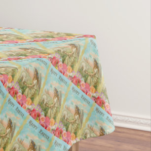 Vintager glücklicher Ostern-Engel mit Tischdecke