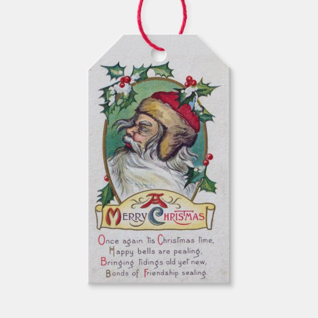 Vintager Gnome Weihnachten Geschenkanhänger (Vorderseite)