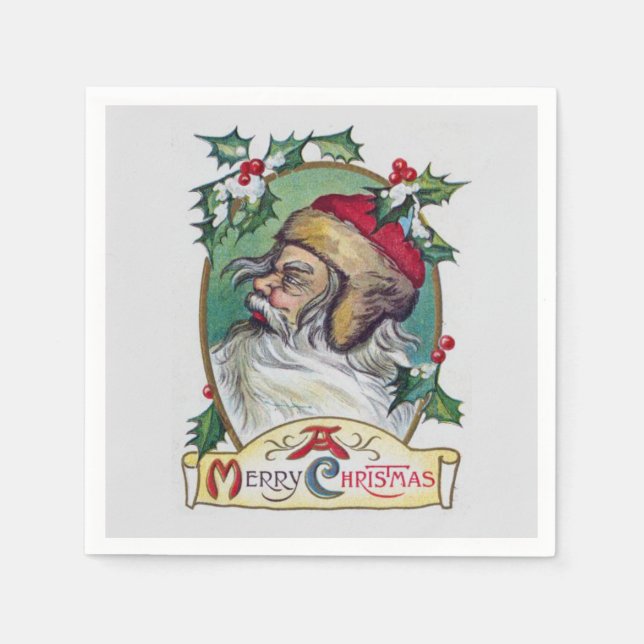 Vintager Gnome Weihnachten Serviette (Vorderseite)