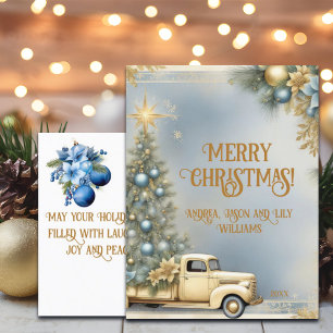 Vintager Gold Car Weihnachtsbaum Gold Glitzer Postkarte