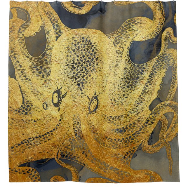 Vintager Goldblauer Tintenfisch an der Küste Duschvorhang (Vorderseite)