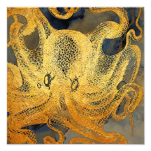 Vintager Goldblauer Tintenfisch an der Küste