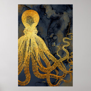Vintager Goldblauer Tintenfisch an der Küste Poster