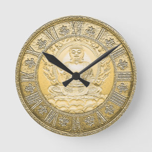 Vintager Goldblick Buddhas Runde Wanduhr