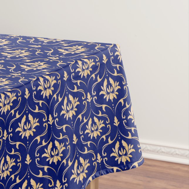 Vintager Golddamast bei Royal Blue Tischdecke (Beispiel)