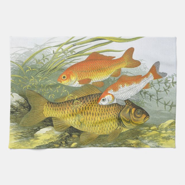 Vintager Goldfish Koi Fisch, Meeresaquatische See  Handtuch (Horizontal)
