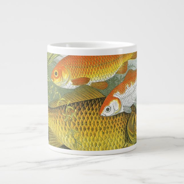 Vintager Goldfish Koi Fisch, Meeresaquatische See  Jumbo-Tasse (Vorderseite)