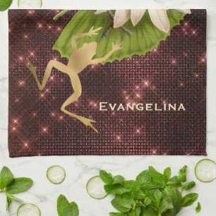 Vintager Goldfrosch Lily Pad  Geschirrtuch