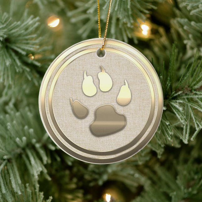Vintager Goldhund Paw Keramik Ornament (Baum)