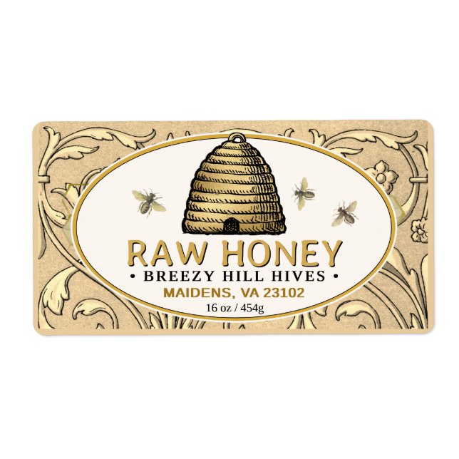 Vintager Goldkep mit Honigbienen-Rectangle Honey (Vorne)