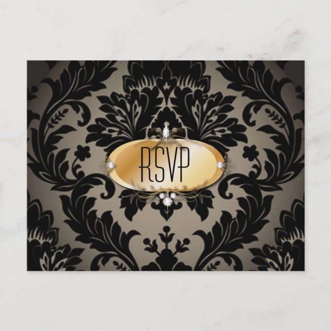 Vintager Goldschwarzer Damast Hochzeit UAWG Einladungspostkarte (Vorderseite)