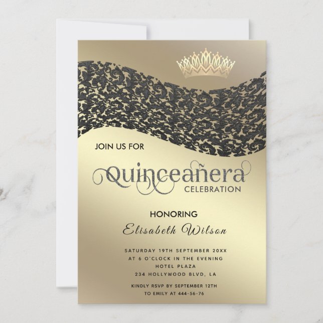 Vintager Goldstaudamassel Tiara Quinceañera Einladung (Vorderseite)