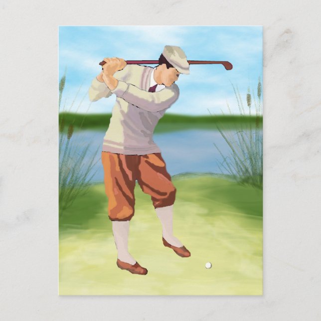 Vintager Golfer am Ufer Postkarte (Vorderseite)