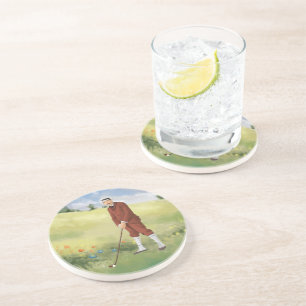 Vintager Golfer in Rohform Getränkeuntersetzer