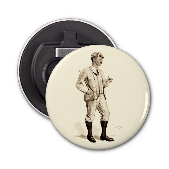 Vintager Golfer mit Tabakpfeifen und Stiefeln Flaschenöffner (Vorderseite)
