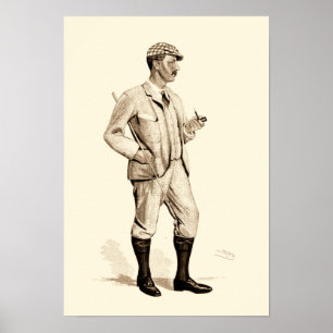 Vintager Golfer mit Tabakpfeifen und Stiefeln Poster