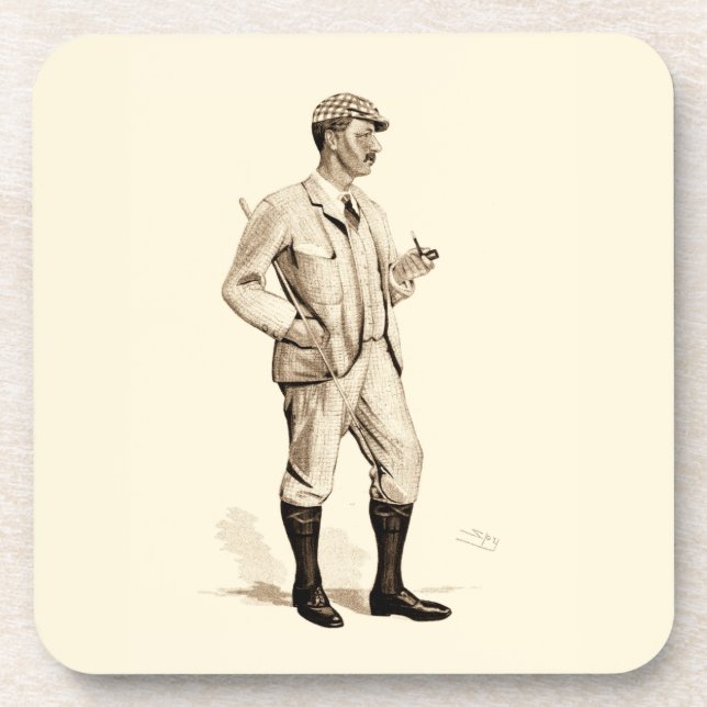 Vintager Golfer mit Tabakpfeifen und Stiefeln Untersetzer (Vorderseite)