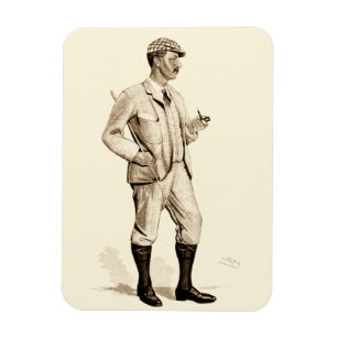 Vintager Golfspieler mit Tabakpfeife und Stiefeln Magnet