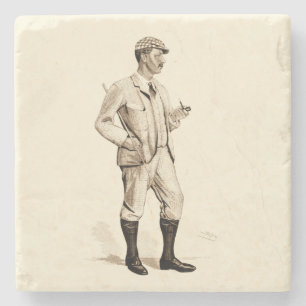 Vintager Golfspieler mit Tabakpfeife und Stiefeln Steinuntersetzer