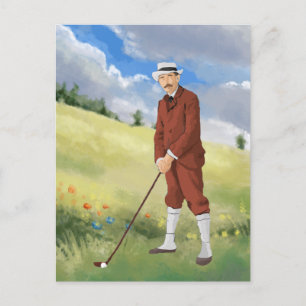 Vintager Golfspieler Postkarte