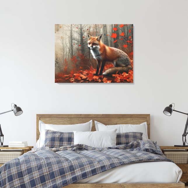 Vintager Gorgeous Red Fox Herbstblätter 32x24 Leinwanddruck (Insitu (Schlafzimmer))