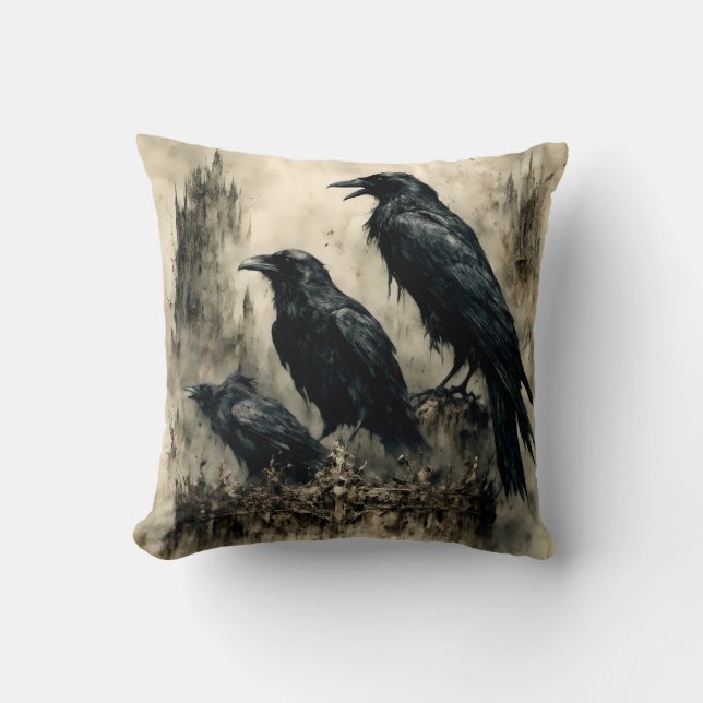 Vintager gotischer Halloween-Riesenvogel Kissen (Vorderseite)