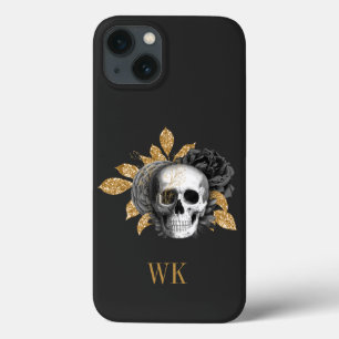 Vintager gotischer Schwarz-Gold-Blütenschädel Case-Mate iPhone Hülle