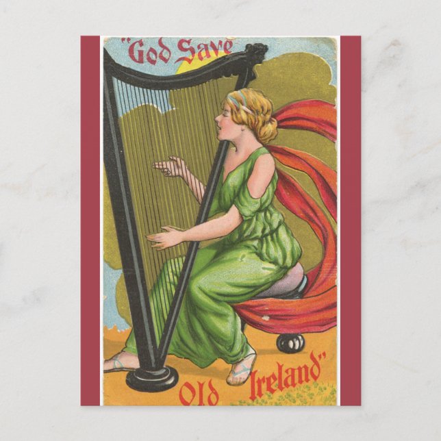 Vintager Gott Rettete Old Ireland Harpist Postkarte (Vorderseite)