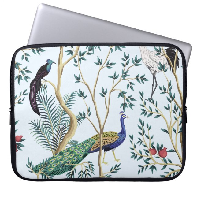 Vintager Granatapfelfruchtbaum, exotischer Vogel Laptopschutzhülle (Vorderseite)