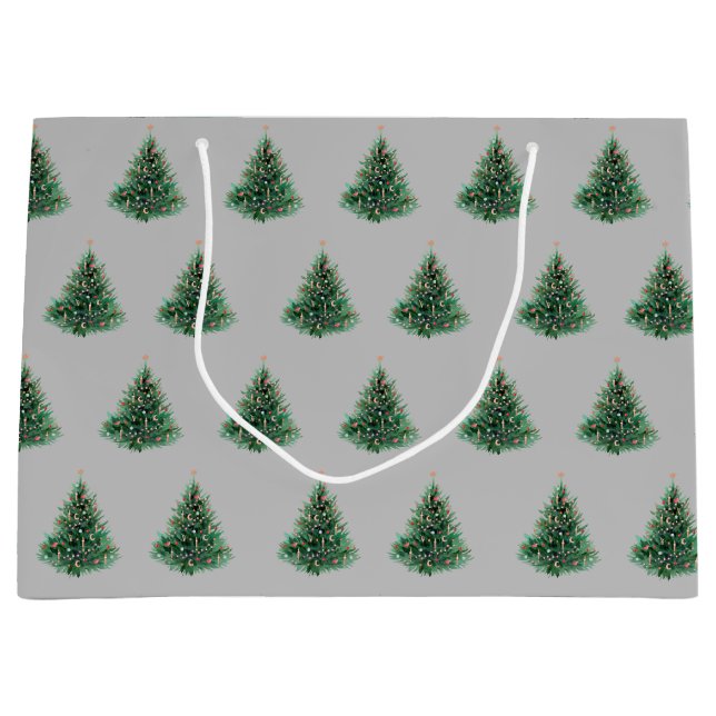 Vintager grauer Weihnachtsbaum Grüne Pine Tree Große Geschenktüte (Vorderseite)