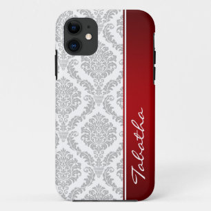 Vintager graues Weiß-Damast-rotes Monogramm Case-Mate iPhone Hülle