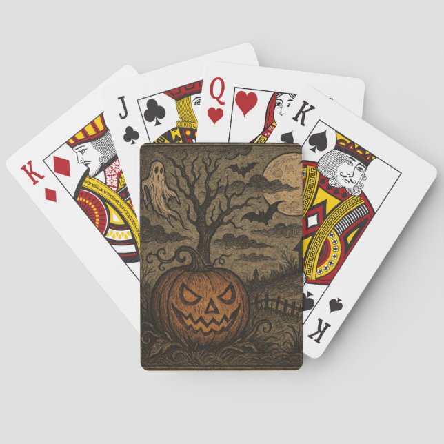 Vintager, griechischer Halloween-Kürbis/Geist Spielkarten (Rückseite)