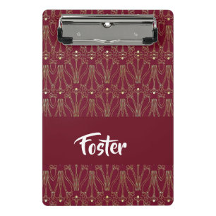 Vintager Großdruck aus Gold auf Rot Mini Klemmbrett