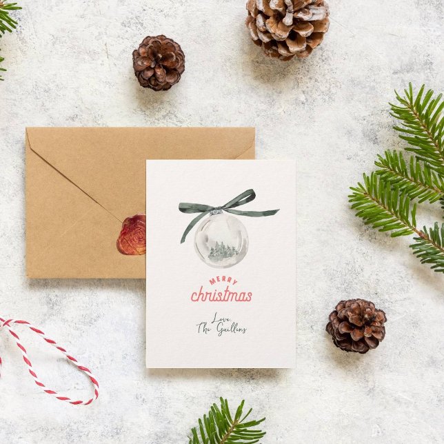 Vintager Grün- und Weißer Weihnachtsball Feiertagskarte (Von Creator hochgeladen)