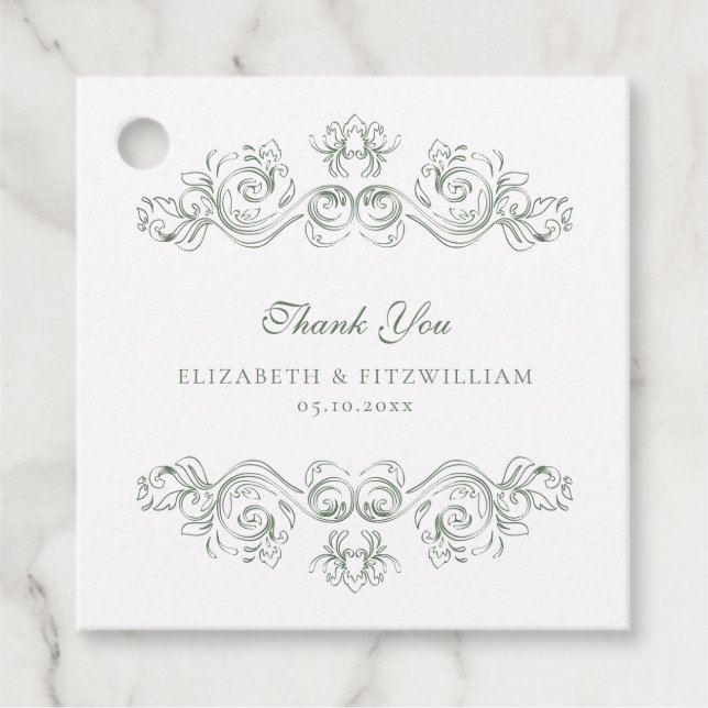 Vintager grün Verzierter Rahmen Vielen Dank Geschenkanhänger (Vorderseite)