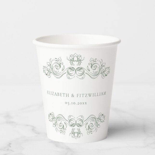 Vintager grün Verzierter Rahmen Vielen Dank Pappbecher (Vorderseite)