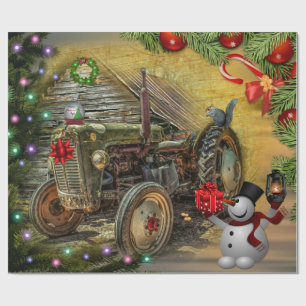 Vintager Grüner Bauernhof Traktor Weihnachten Rus Geschenkpapier